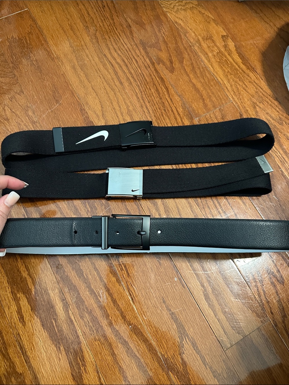 Nike Black Men's Dual-Style Belt Set with Metal Buckles